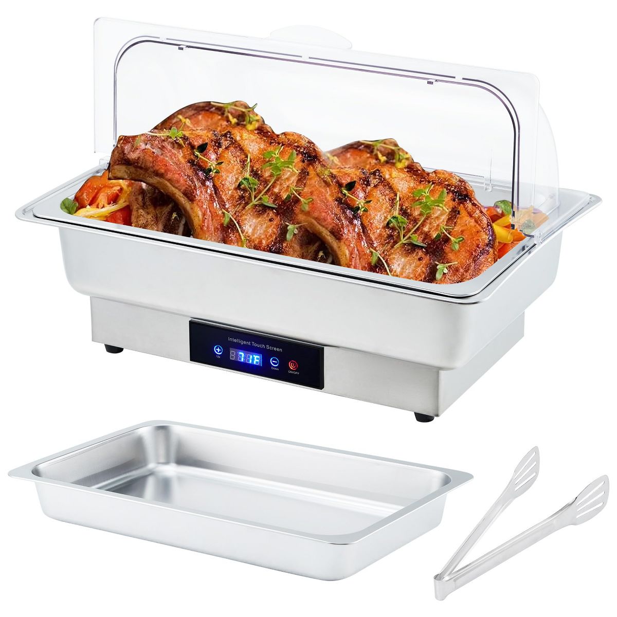 9-Quart Stainless Steel Electric Warmer Buffet Set, Double Compartments with Temperature Control, Suitable for Parties, Banquets, and Buffets