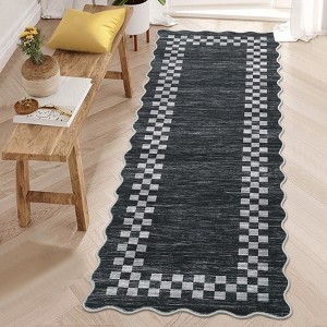 Area Rug Scalloped Rug Modern Bordered Rug Geometric Non Slip Low Pile Soft Accent Rugs for Living Room Bedroom - 1 of 4