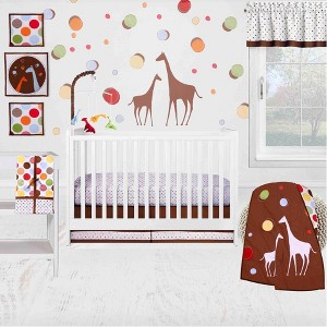 Bacati - Baby & Me Giraffe, Orange/Green/Blue/Red/Brown 10 pc Crib Bedding Set with 2 Crib Fitted Sheets - 1 of 4