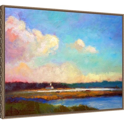Large Framed Impressionist Nature Vista Canvas Print