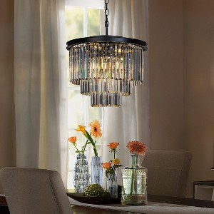 ALOADECOR 6-Lights Modern 3-Tier Round Crystal Fringe Chandelier - 1 of 4