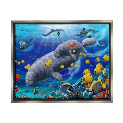 Stupell Industries Manatees & Fish SwimmingFloater Canvas Wall Art