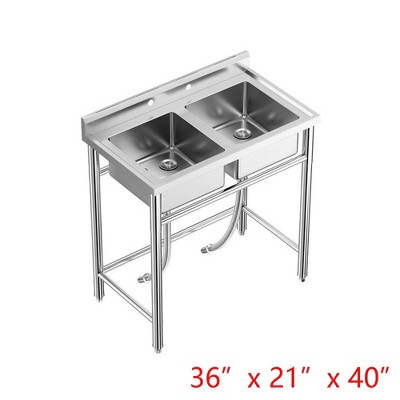 36x21x40 inch Kitchen Sink Stainless Steel Commercial 2 Compartment Utility Sink