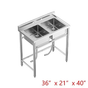 36x21x40 inch Kitchen Sink Stainless Steel Commercial 2 Compartment Utility Sink - 1 of 4
