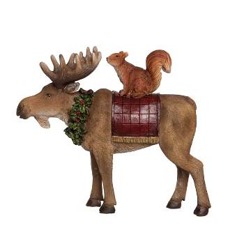 Transpac Resin 5.5 in. Green Christmas Moose and Critter Figurine