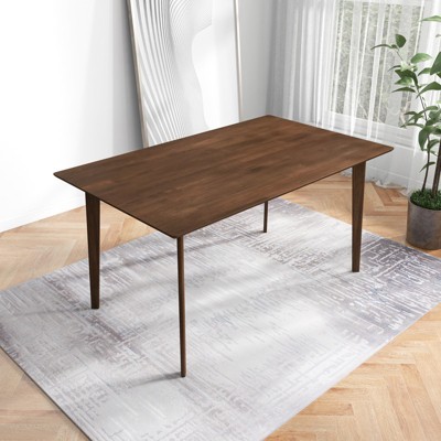 Aukfa solid wood dining table-beveled dining table with 4-6 seats, brown lacquer finish
