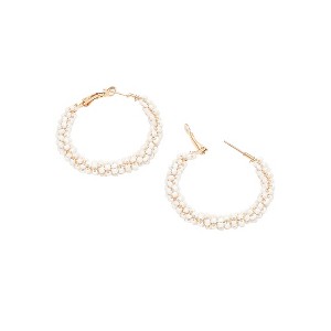 SOHI Women's Daisy White Beaded Hoop Earrings - 1 of 4
