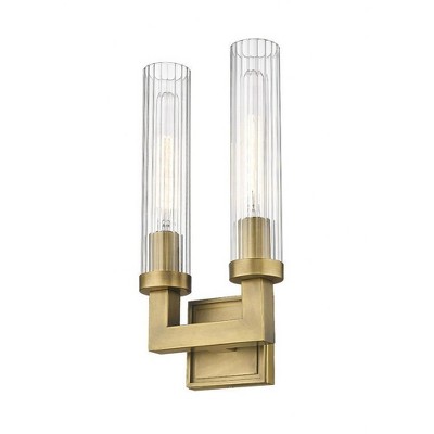 Elegant Rubbed Brass 2-Light Wall Sconce with Textured Glass Shades