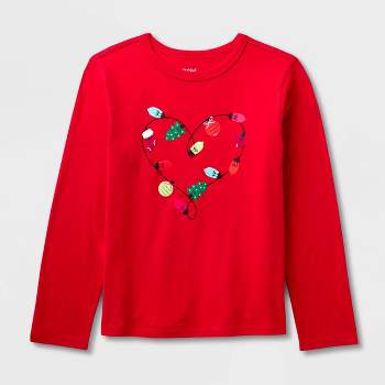 Kids' Adaptive Long Sleeve 'Holiday Lights' Graphic T-Shirt - Cat & Jack™ Red