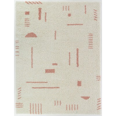 Himalayan Sherpa Cozy White/Pink Geometric Shag Rug 4' x 6'