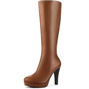 Allegra K Women's Chunky Heel Round Toe Platform Knee High Boots - 1 of 4