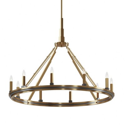 Emmala 10-Light Art Deco Chandelier in Brushed Natural Brass
