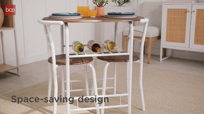 Compact White and Brown Wood Dining Set with Steel Frame