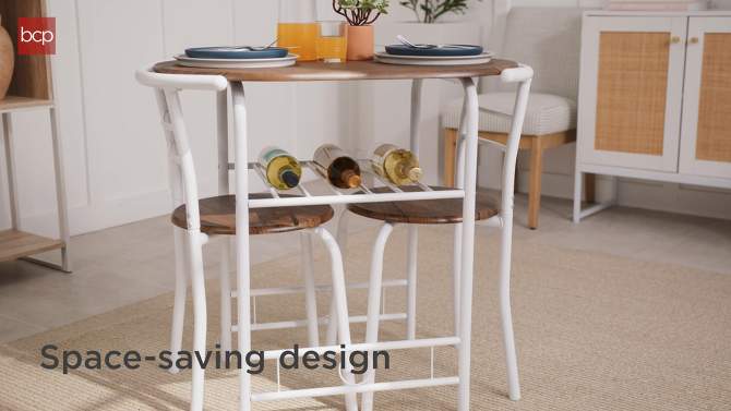 Best Choice Products 3-Piece Wood Dining Room Round Table & Chairs Set w/ Steel Frame, Built-In Wine Rack, 2 of 11, play video