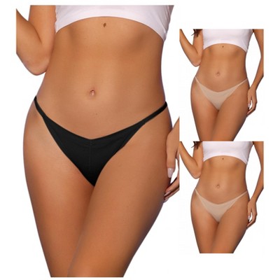Allegra K Women's V-waisted Ruched Invisibles Breathable No Trace Thongs 3 Packs