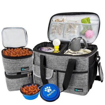 PetAmi Dog Travel Bag, Pet Supplies Organizer with Pockets, Food Container Collapsible Bowls, Gift Accessories Weekend Camping
