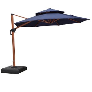 PURPLE LEAF Outdoor Umbrella with Base Patio Round Large Cantilever Umbrella Windproof Offset Heavy Duty Sun Umbrella for Garden Deck Pool - 1 of 4