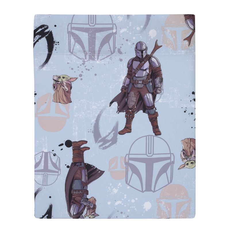 Star Wars The Mandalorian Grey, Tan and Blue 4 Piece Toddler Bed Set - Comforter, Fitted Bottom Sheet, Flat Top Sheet, and Reversible Pillowcase, 4 of 7