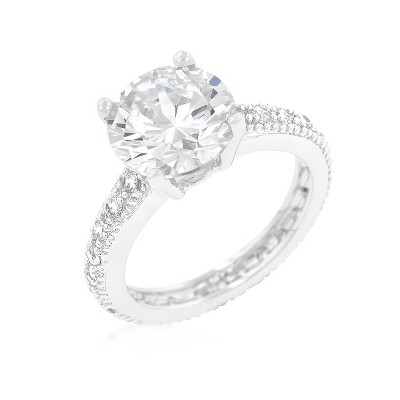 Slickblue Round Cut Micro-Pave Engagement Ring for Women, 4.27 Ct Cubic Zirconia, Rhodium Plated, Sizes 5-10