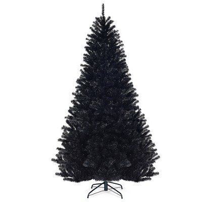 Costway 7.5Ft or 6Ft Hinged Artificial Halloween Christmas Tree Full Tree with Metal Stand Black