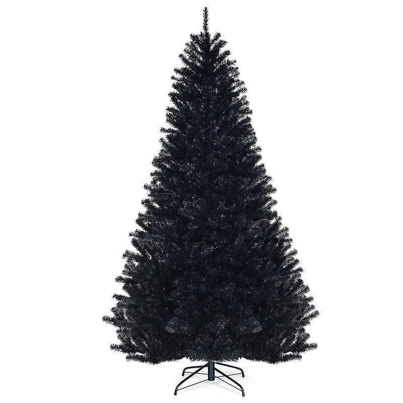 Costway 7.5Ft or 6Ft Hinged Artificial Halloween Christmas Tree Full Tree with Metal Stand Black, 1 of 11