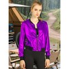 INSPIRE CHIC Women's Holographic Fashion Stand Collar Metallic Lightweight Zip Bomber Jacket - 2 of 4