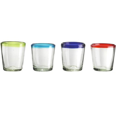 Amici Home Authentic Mexican Handmade Baja DOF Glass, 12oz, Assorted Set of 4