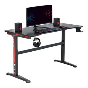 BestMassage 47 Inch Computer Desk Gaming Desk Writing Desk T-Shaped Office Desk PC Desk with Built-in Cup Holder, Red - 1 of 4