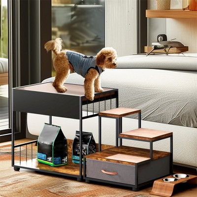 Pet Window Perch with Stairs, Pet Bunk Bed with Storage Drawer, Multi-Level Pet Seat Platform for Dogs and Cats, Pet Bed Couch For Bedside Indoor Use