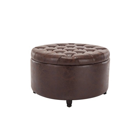 Large Round Tufted Storage Ottoman With, Large Leather Ottoman With Storage
