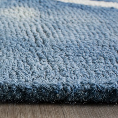 Dip Dye Blue and Ivory Round Wool Area Rug