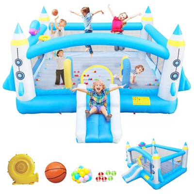 VisioGear Inflatable Bounce House, Multifunctional Jump 'n Slide Inflatable Bouncer for Kids Complete Setup with Blower, Multicolor, 198*180*96