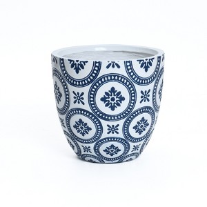 LuxenHome 14.5" Dia Round Planter Large Outdoor Indoor Decorative Plant Pot Blue and White Flower Pattern Garden Pot Concrete Planter Pot Multicolored - 1 of 4