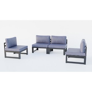 LeisureMod Chelsea 4-Piece Outdoor Patio Sectional Set – Black Powder-Coated Aluminum, Cushions, Weather-Resistant - 1 of 4