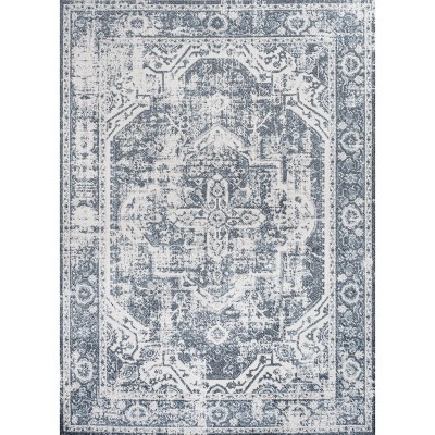 Keesha Blue and Cream Medallion Washable Area Rug 5'3" x 7'7"