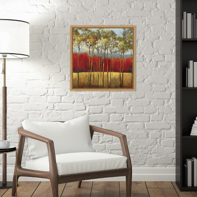 Autumn Trees Landscape Canvas Print with Natural Frame