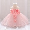 MyKids-USA Baby Girl Petal Patched Design Sleeveless Full Moon Christening Mesh Dress - 2 of 4