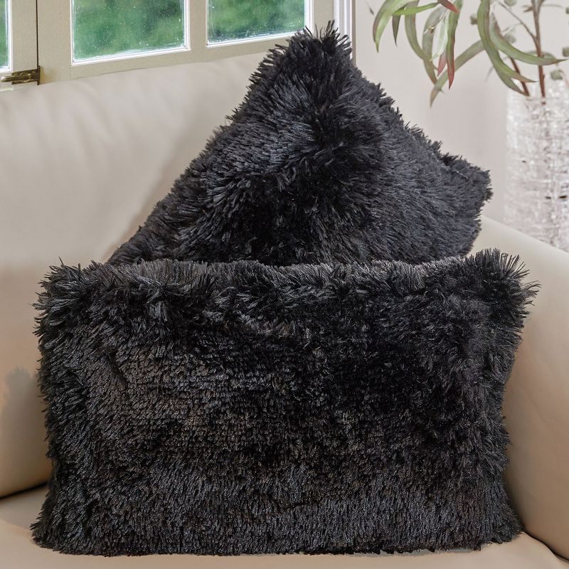 Cheer Collection Super Soft Shaggy Long Hair Throw Pillows Set of 2, 1 of 11
