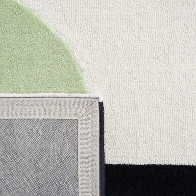 Green and Black Geometric Hand-Tufted Wool Area Rug 4' x 6'