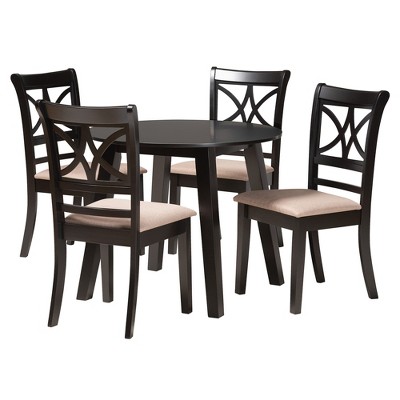 Brooke Beige Fabric and Dark Brown Wood 5-Piece Dining Set