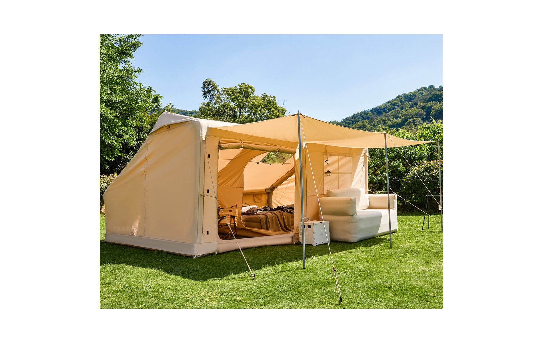 EROMMY Inflatable Tent for 8-10 Person, Fast Setup with Pump, Flame-Retardant Stove Jack, 210D Oxford Fabric, Vents