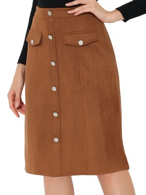 INSPIRE CHIC Women's High Waist Faux Suede Knee Length A-Line Skirts