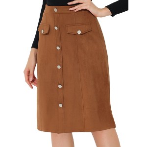 INSPIRE CHIC Women's High Waist Faux Suede Knee Length A-Line Skirts - 1 of 4