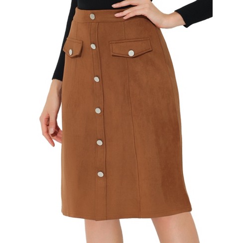 Allegra K Women's Casual Faux Suede High Waist Belted Straight Legs Pants  Brown Small