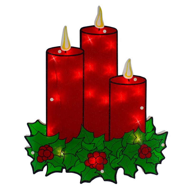 Northlight 17.5" Lighted Red Three Candles Christmas Window Silhouette, 1 of 4