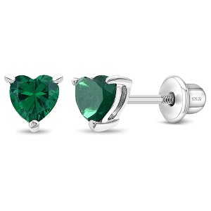 Girls' CZ Heart Solitaire Screw Back Sterling Silver Earrings - In Season Jewelry - 1 of 4