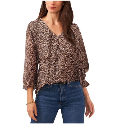 Vince Camuto Womens Smocked Sleeve Basic T-Shirt