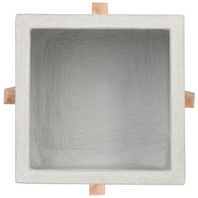 Borsla 21" Modern Minimalist Acacia and Concrete Planter, Natural/Light Grey
