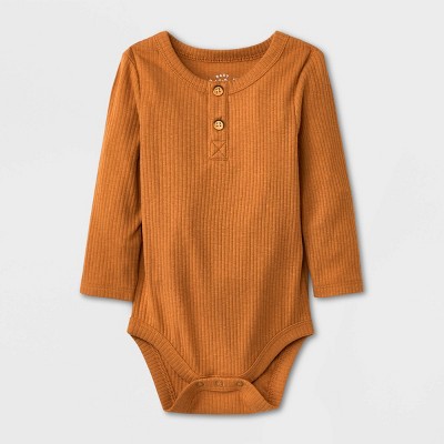 Image of Baby Ribbed Henley Bodysuit - Cat & Jack™ Light Brown 3-6M