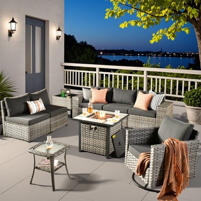 XIZZI Premium Outdoor Swivel Chair Sofa Set in 7 Colors, Modular Patio Seating with Swivel Chairs, Add-Ons Like Coffee Table and Fire Pit